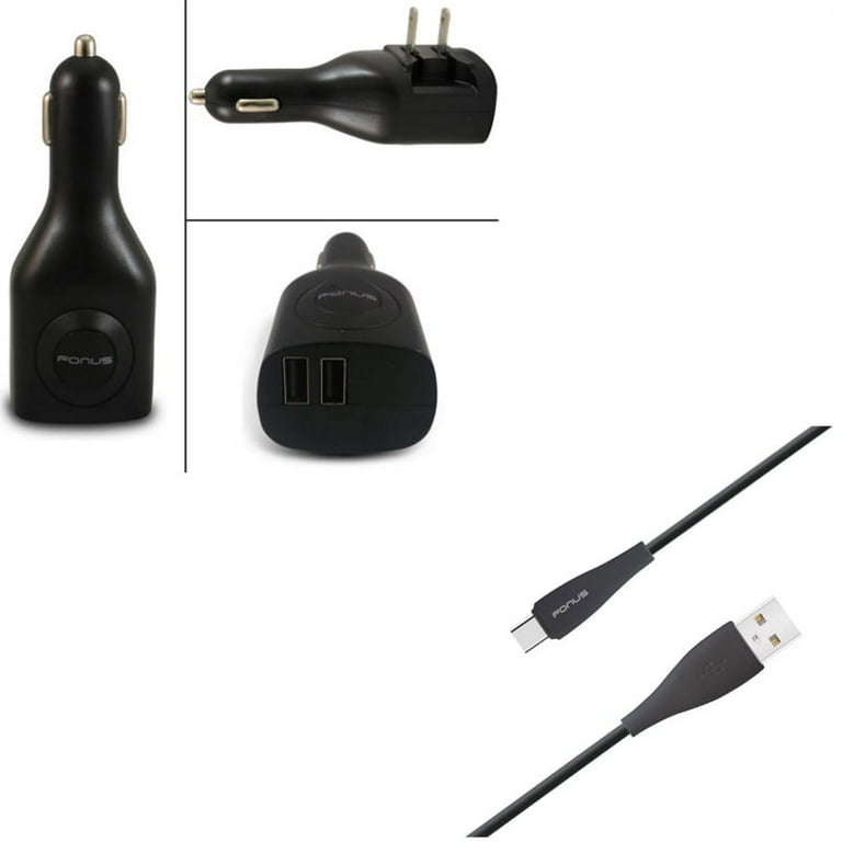 2-in-1 2-Port USB Car Home Charger w Charger Cord Type-C 6ft USB