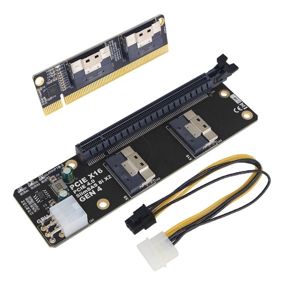 2 in 1 2 Ports SlimSAS 8I X2 to PCIE 4.0 X16 GEN4 Adapter Board Card for Network Card Graphics Video Card Capture Card