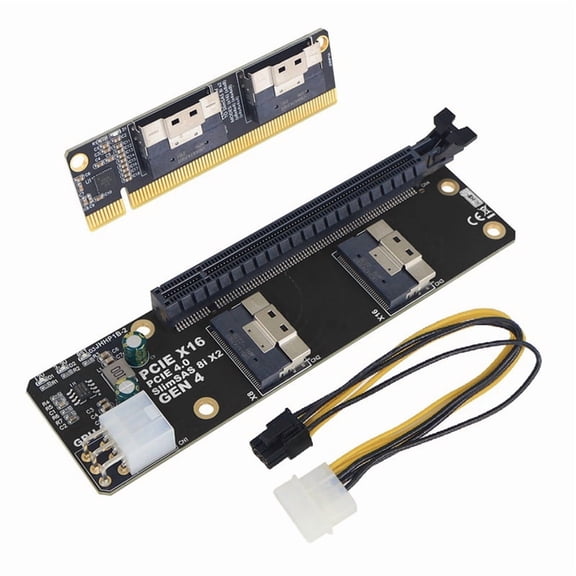 2 in 1 2 Ports SlimSAS 8I X2 to PCIE 4.0 X16 GEN4 Adapter Board Card for Network Card Graphics Video Card Capture Card