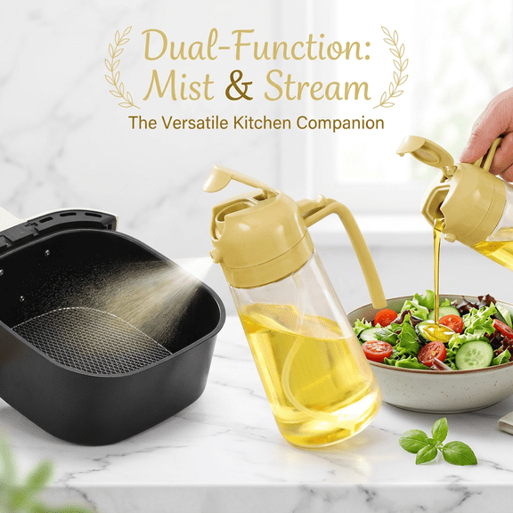 16oz Glass Olive Oil Sprayer for Cooking, 2 in 1 Oil Dispenser Bottle for Kitchen Air Fryer and Salad