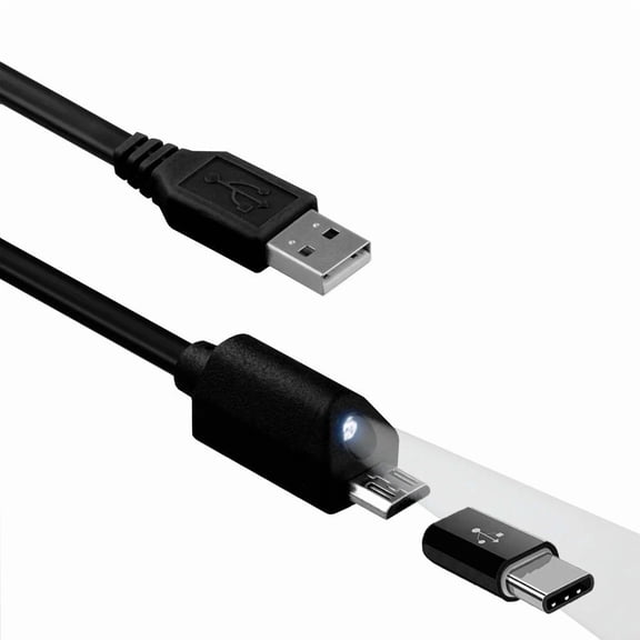 2-in-1 6ft Long USB Cable for Lenovo Tab P11 (2021)/P11 (Gen 2 2023) - Micro-USB and USB-C Type-C Adapter Fast Charging Power Cord Sync Wire LED Light