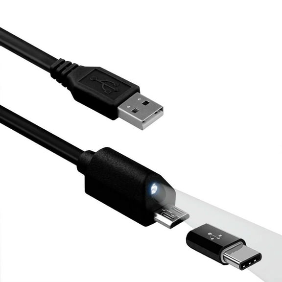 2-in-1 6ft Long USB Cable Micro-USB and USB-C for Samsung Galaxy S25/Edge/Plus/Ultra - Type-C Adapter Fast Charging Power Cord Sync Wire LED Light