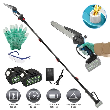 2-in-1 8" Cordless Pole Saw & Mini Chainsaw, 2x21V 3.0Ah Batteries, Safety Switch for Tree Trimming, Wood Cutting