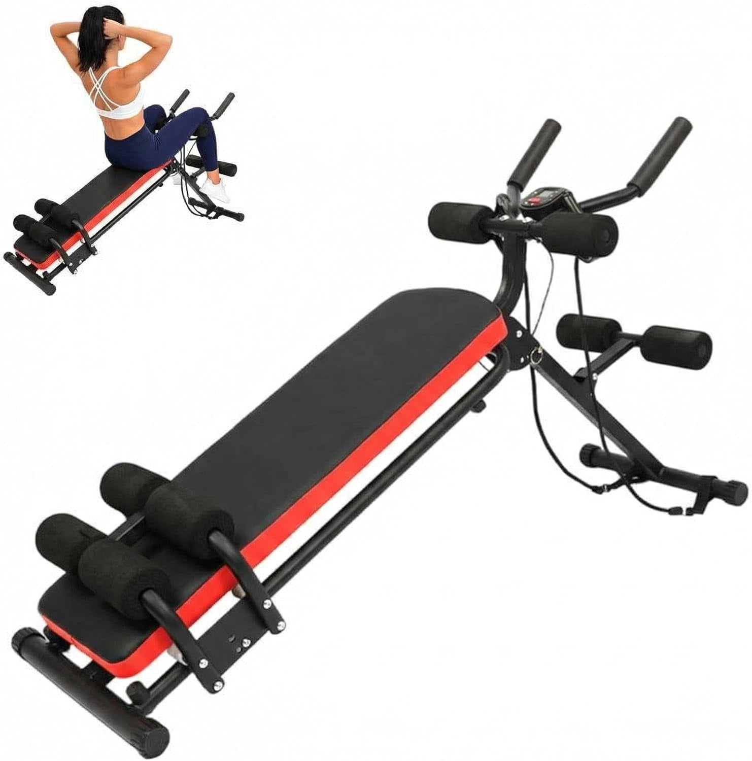 2-in-1 Adjustable Ab Bench & Core Trainer - 330 Lbs Capacity, LCD Display, and Collapsible Design for Push Ups, Leg Raises & Ab Roller Workouts | Home Gym Equipment for Core Workouts