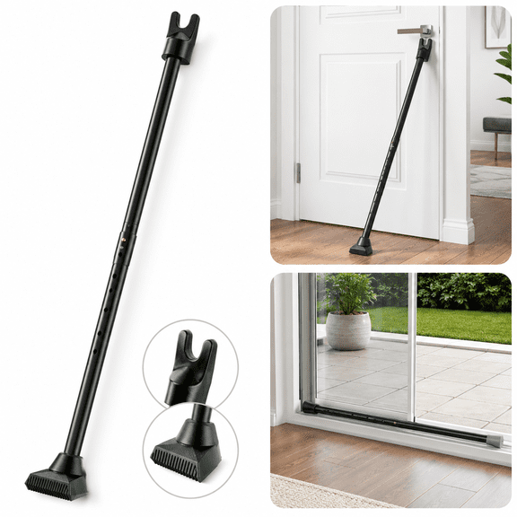 2-in-1 Adjustable Door & Patio Bar,Heavy-Duty Iron Jammer for Hinged and Sliding Doors,Black