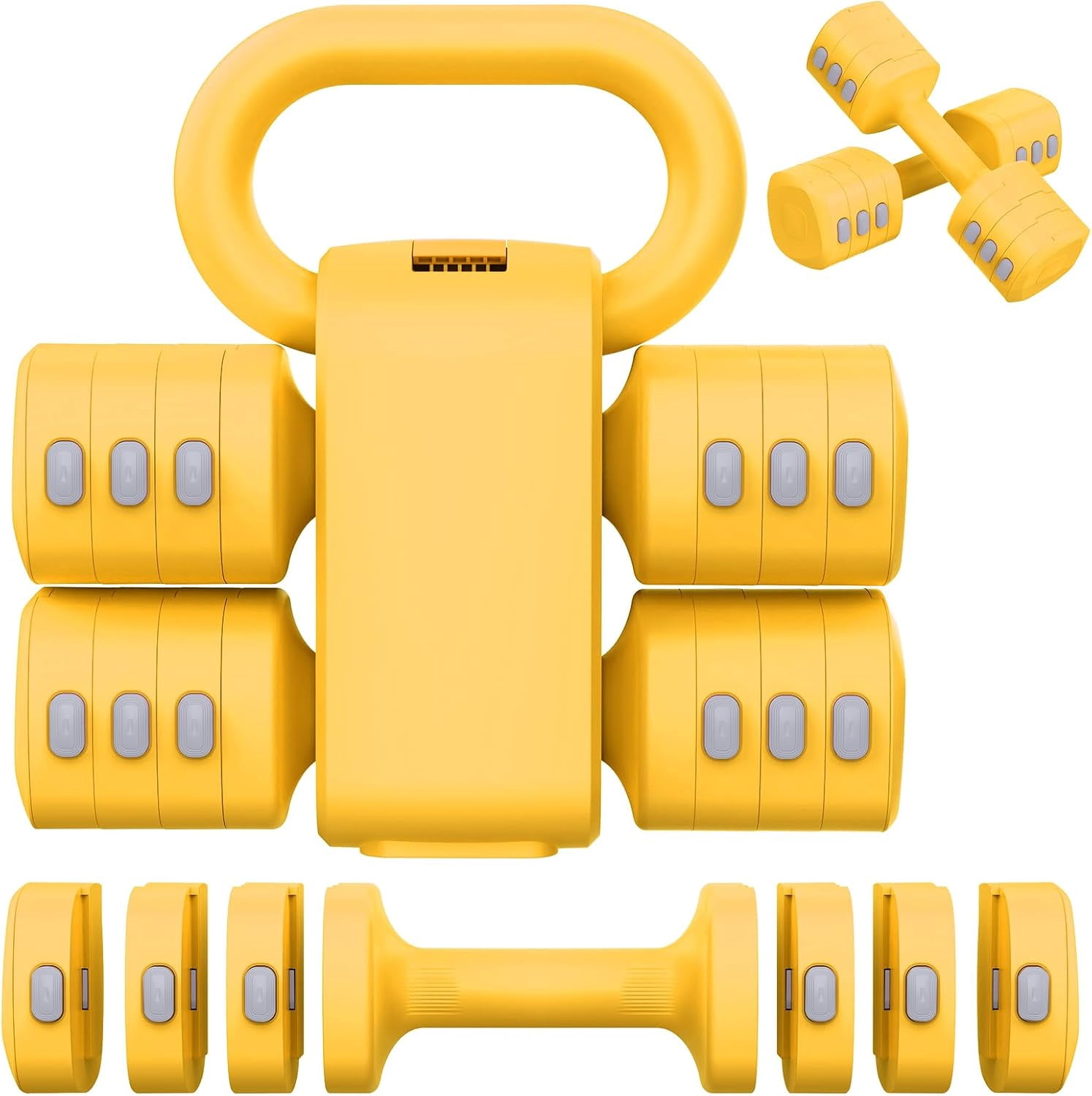 2-in-1 Adjustable Dumbbell Set, 4-Level Weight Dumbbell Set for Women and Men, Each piece weighs 2.2/3.3/4.4/5.5lb and comes in a kettlebell form, ideal for home gym workouts and training