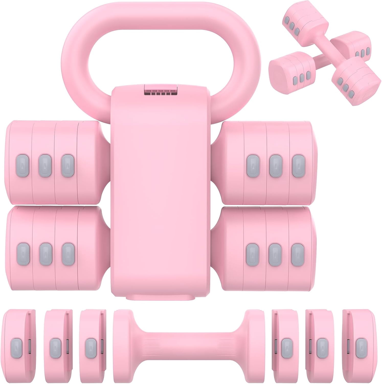 2-in-1 Adjustable Dumbbell Set, 4-Level Weight Dumbbell Set for Women and Men, Each piece weighs 2.2/3.3/4.4/5.5lb and comes in a kettlebell form, ideal for home gym workouts and training
