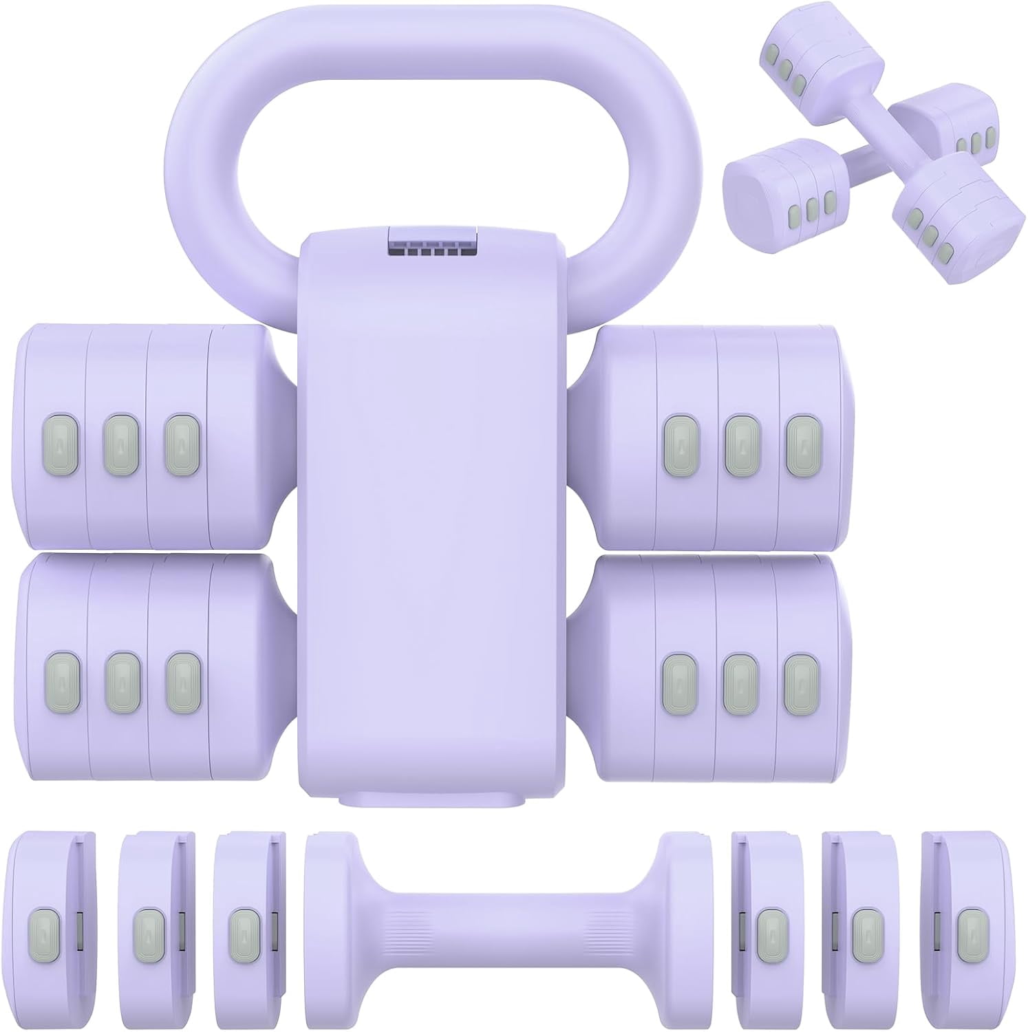 2-in-1 Adjustable Dumbbell Set, 4-Level Weight Dumbbell Set for Women and Men, Each piece weighs 2.2/3.3/4.4/5.5lb and comes in a kettlebell form, ideal for home gym workouts and training