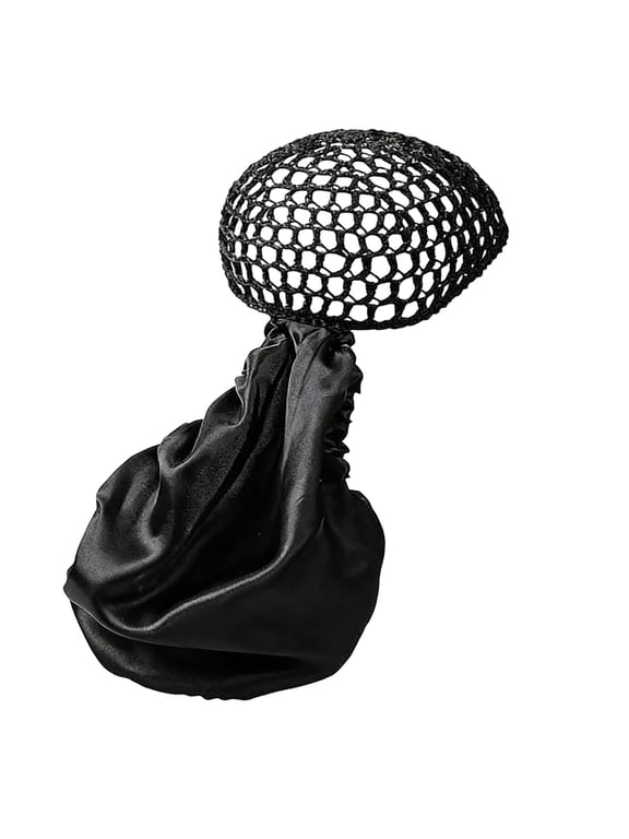 2 in 1 Adjustable Hair Wrap Cap, Double Layer Satin Sleep Bonnet, Breathable Mesh Hair Net Scarf for Braids, Curly Hair, Black
