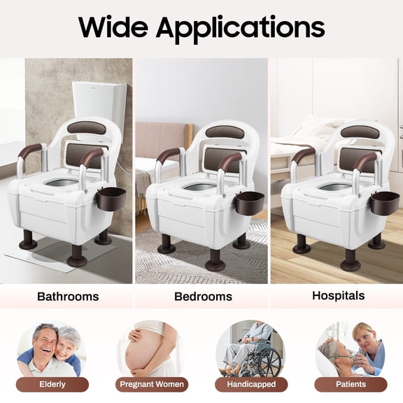 2-in-1 Adjustable Height Bedside Commode Commode Toilet Potty Chair for Adults