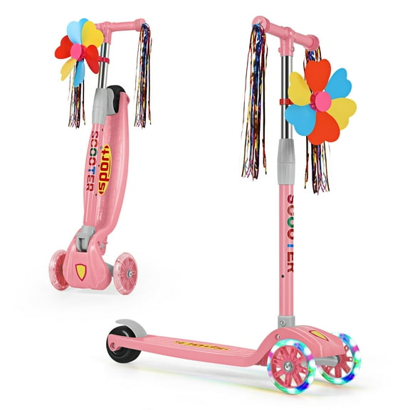 2-in-1 Adjustable Kick Scooter for Kids 3-5 (Suitable for Ages 3-12) – 3-Level Handlebar, LED Light-Up Wheels, Wide Deck & Foldable Design, Indoor/Outdoor Use – For Boys & Girls Pink