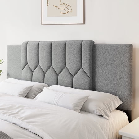 Vefurn Adjustable Upholstered Tufted Headboard for King Beds, Padded Linen, Grey