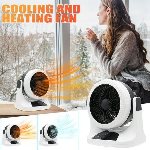 2-in-1 Air Conditioning Fan & Heater, Under Desk Heater with Dual Use for Summer and Winter, Portable Floor and Desktop Warmer