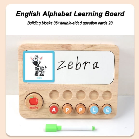 2-in-1 Alphabet & Math Learning Board – Wooden Addition Subtraction Puzzle with Number Blocks, Letter Cards & Pen for Kids,A