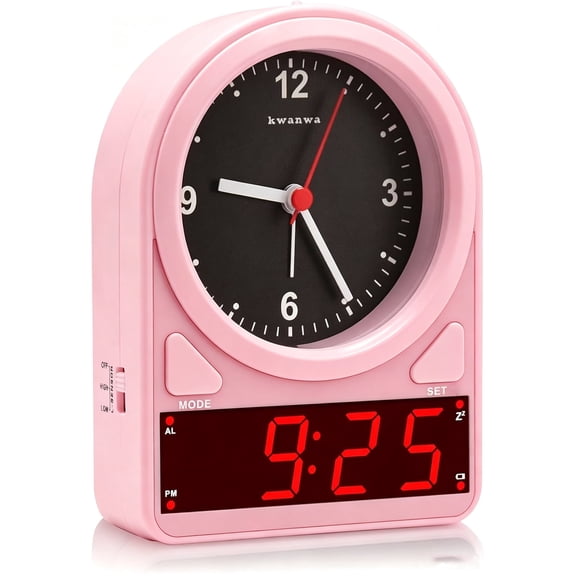 2-in-1 Analog Digital Alarm Clock Light Sensor LED Display, Snooze, 12Hr/24Hr Format, Easy to Read for Kids Learning Time, Bedroom, Desk, Living Room Retro Design for Seniors, Teens, Children