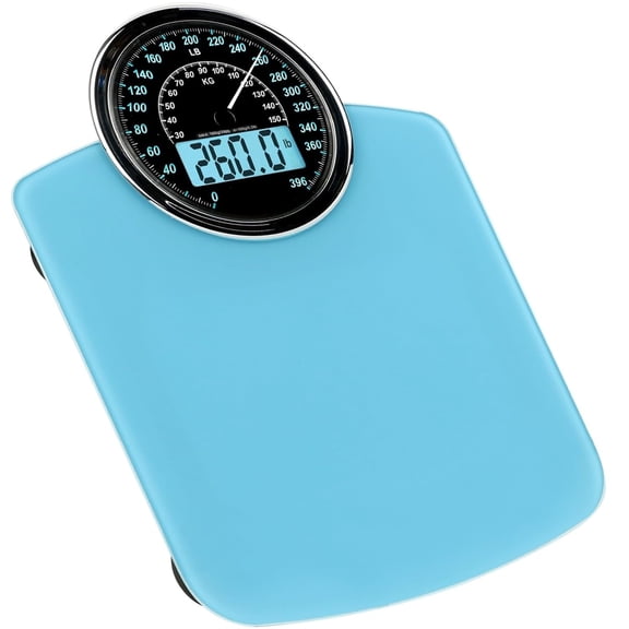2-in-1 Analog & Digital Weighing Scale for Body Weight up to 400lbs - Thick Tempered Glass - Extra Large Display - Easy to Read Digital Bathroom Scale - New - Light Blue