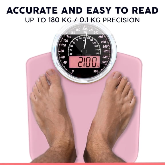 2-in-1 Analog & Digital Weighing Scale for Body Weight up to 400lbs - Thick Tempered Glass - Extra Large Display - Easy to Read Digital Bathroom Scale - New - Pink