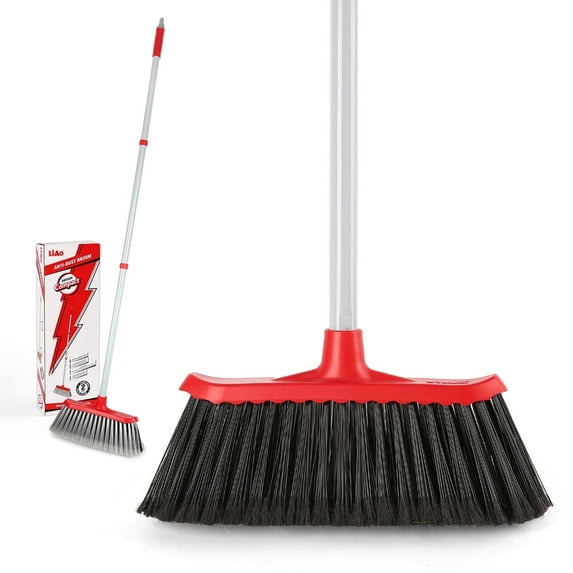 2 in 1 Indoor Soft Broom for House Cleaning with Adjustable Handle for Garage Kitchen Hardwood 50.8in Red