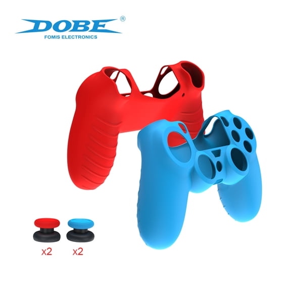 2-in-1 Anti-Sweat Anti-Slip Silicone Protective Cover Set for PS4 DualShock Controllers, Comfort Enhancing Gamepad Skin Accessory, Red Black Blue Multi Color Soft Silicone Case 70g