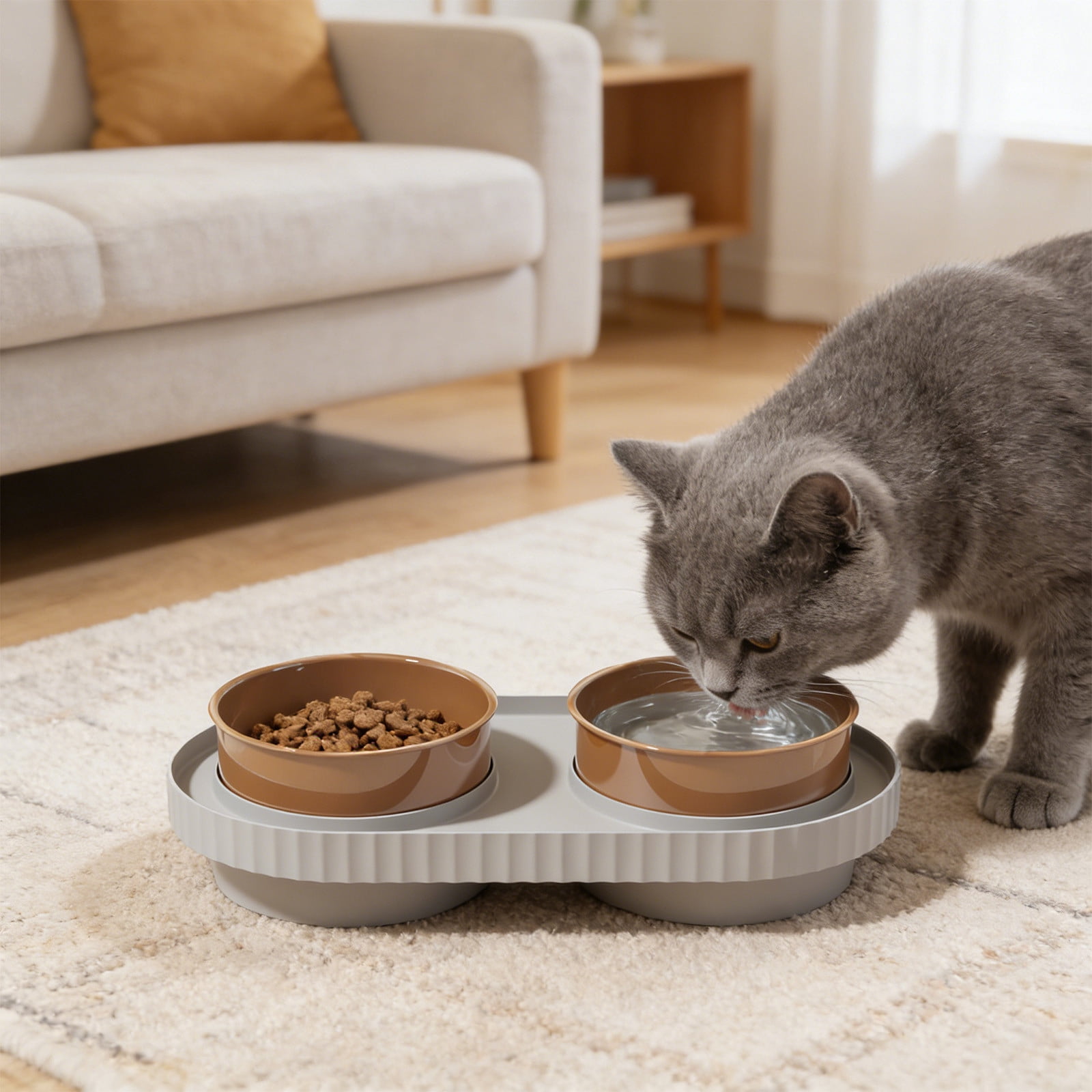 2 in 1 Anti Tipper Multi Color Pet Bowl, Combined Food and Water Bowl for Cats and Dogs, Non Slip Pet Dish for Kittens and Small Dogs