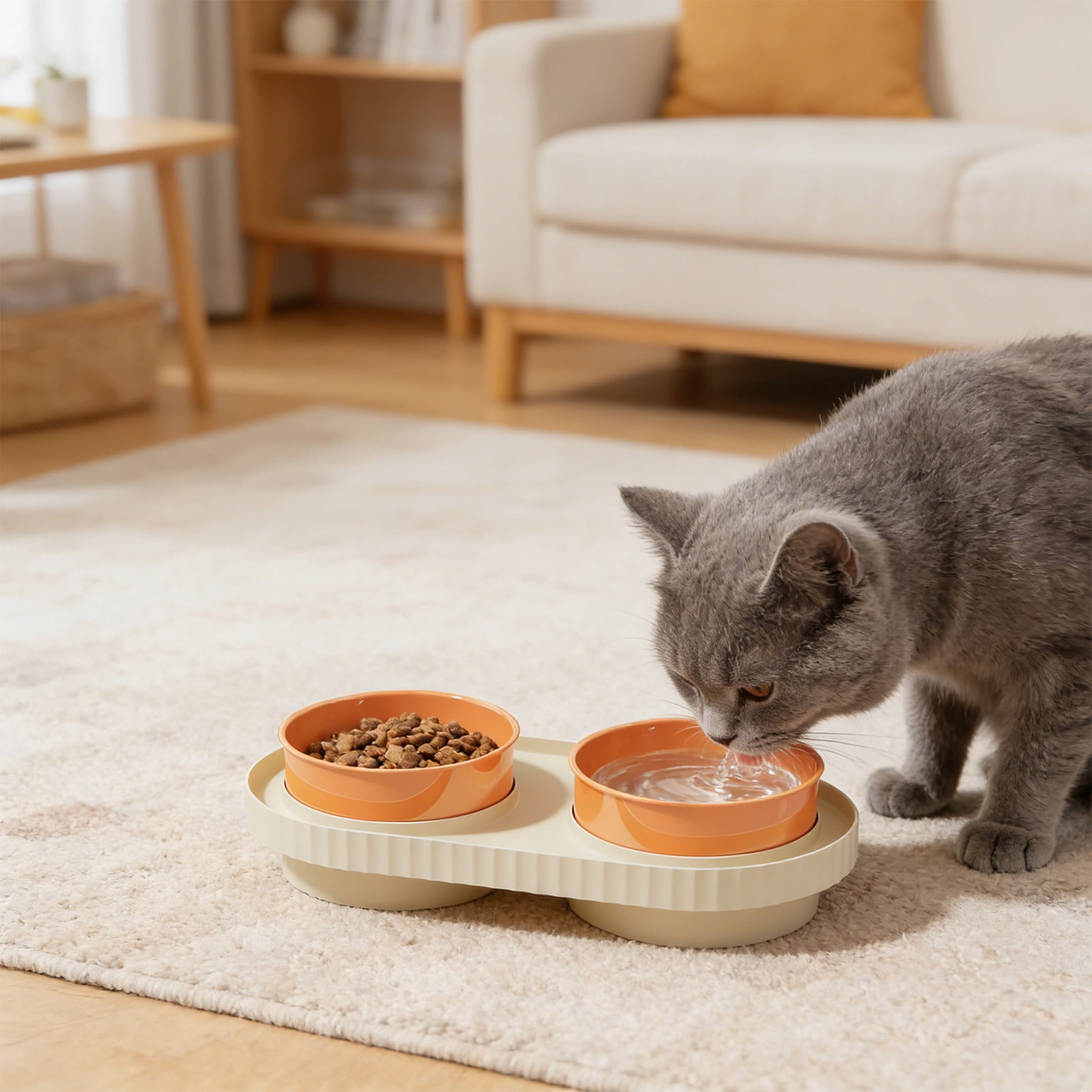 2 in 1 Anti Tipper Multi Color Pet Bowl, Combined Food and Water Bowl for Cats and Dogs, Non Slip Pet Dish for Kittens and Small Dogs