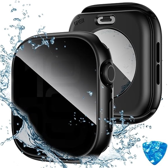 (2-in-1 for Apple Watch Screen Protector Case Series 11 10 SE 9 8 7 6 5 4, Waterproof Protective PC Face Cover Built-in Privacy Tempered Glass Film for iWatch 46mm 45mm 44mm 42mm 41mm 40mm