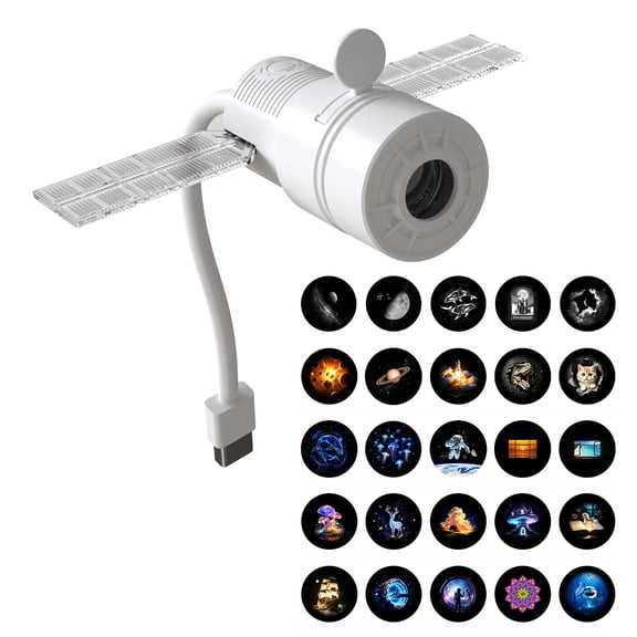 2-in-1 Artificial Satellites Shaped Galaxy Projector Night Light, USB Star Projector for Bedroom Ceiling Adjustable Nebula & Starry Sky Lamp, Flexible Gooseneck Design, Portable Space Projector
