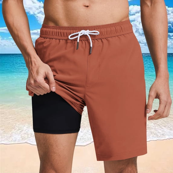 2-in-1 Athletic Shorts for Men Elastic Waist Performance Training Bottoms Compression Liner Quick-Dry Gym Trunks Workout Sportswear