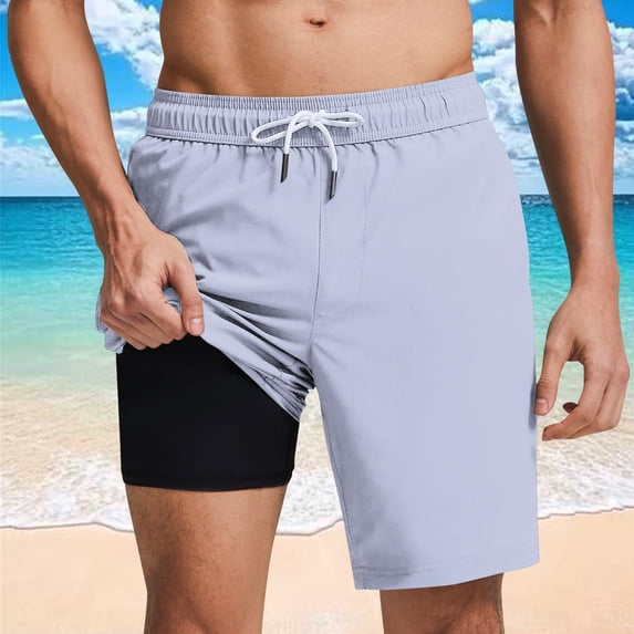 2-in-1 Athletic Shorts for Men Elastic Waist Performance Training Bottoms Compression Liner Quick-Dry Gym Trunks Workout Sportswear