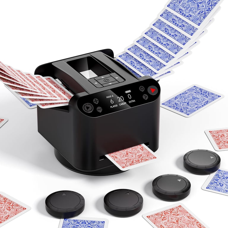 2-in-1 Automatic Card Shuffler and Dealer Machine, 360 Rotating 2 Decks Card Dealer with Wireless Remote, Playing Card Table Accessories for Poker,