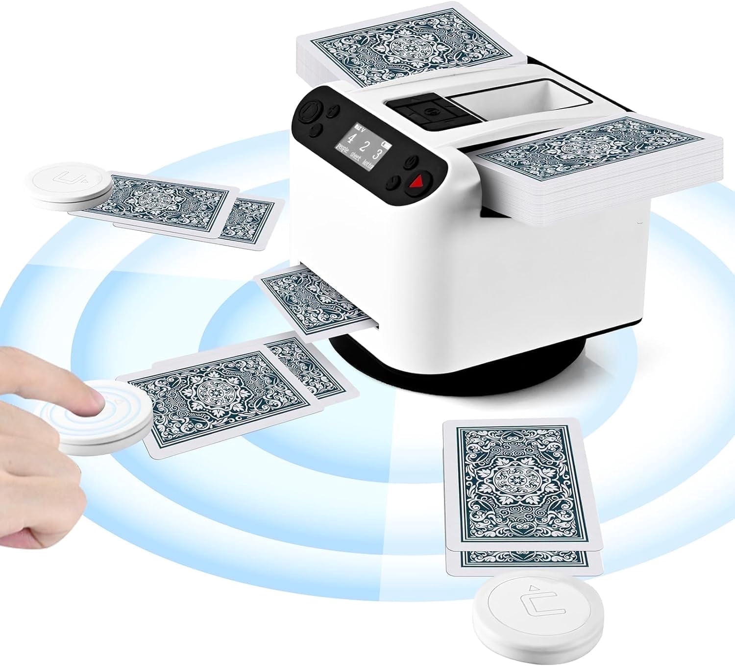 2-in-1 Automatic Card Shuffler and Dealer Machine, 360° Rotating 2 Decks Card Dealer with Wireless Remote, Playing Card Table Accessories for Poker, Blackjack