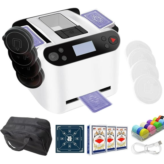 2-in-1 Automatic Card Shuffler & Dealer Machine, 4 Remote Controls for 12 Players, 360° & 180° Deal Modes, Electric Casino Shuffler for Home & Professional Use, Blackjack, UNO, Skip-Bo, Phase 10