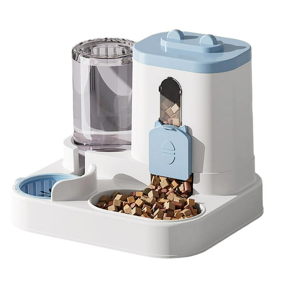 2 in 1 Automatic Cat Feeder and Water Dispenser - Large Capacity Self Feeding Bowl for Small Medium Dog Puppy Pets - Blue