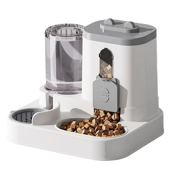 2 in 1 Automatic Cat Feeder and Water Dispenser - Large Capacity Self Feeding Bowl for Small Medium Dog Puppy Pets - Grey