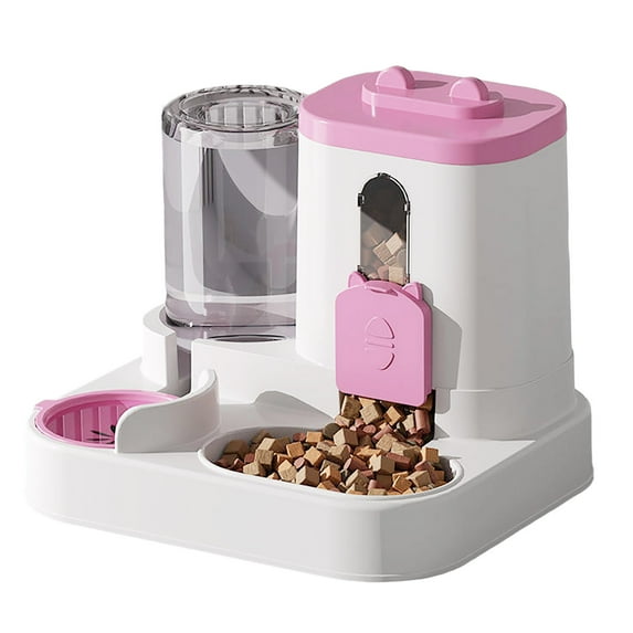 2 in 1 Automatic Cat Feeder and Water Dispenser - Large Capacity Self Feeding Bowl for Small Medium Dog Puppy Pets - Pink