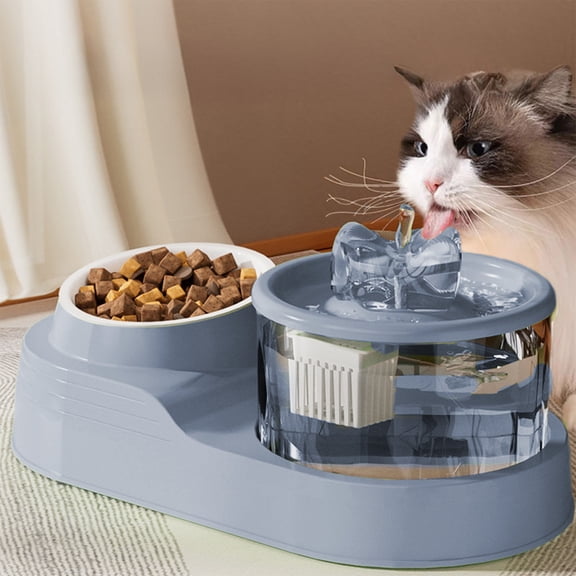 2-in-1 Automatic Cat Water Dispenser and Feeder, Elevated Tilted Neck Bowl, Circulating Fountain for Cats, Easy Clean, Anti-Slip Base, Blue