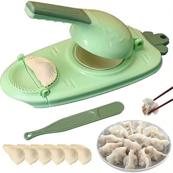 2-in-1 Automatic Dumpling Maker & Handheld Press - Heavy-Duty Plastic Pasta Press for Homemade Wontons, Ravioli, and Dumplings - Easy-Clean Non-Stick Surface with Nozzles Included