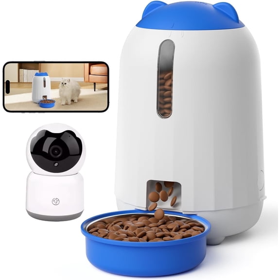 2-in-1 Automatic Feeder and Camera Combo, 1080P & 360?Pan-Tilt, 3L Dispenser with App, 2.4G WiFi Timed Feeder for Dry , Automatic Feeder with Camera