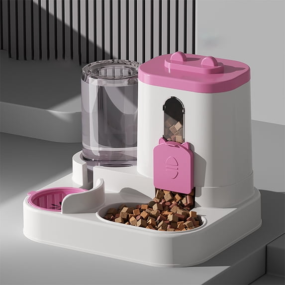 2-in-1 Automatic Pet Feeder & Water Dispenser, Food Grade Double Bowl Feeding Station for Cats & Small Dogs, Anti-Overflow Water Bowl with Detachable Design, Indoor Home Pet Feeding Solution