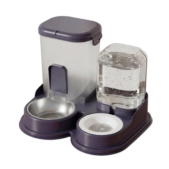2-in-1 Automatic Pet Feeder & Water Dispenser - Purple - Elevated Food & Water Station with Stainless Steel Bowl for Cats & Small Dogs (2000ml Capacity)