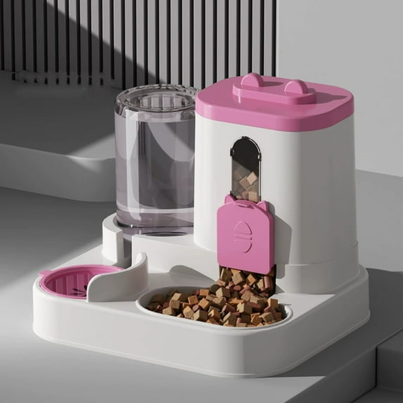 2-in-1 Automatic Pet Feeder and Water Dispenser, Gravity Food Bowl for Small Medium Dogs Cats, Large Capacity No Electricity Required(Pink)
