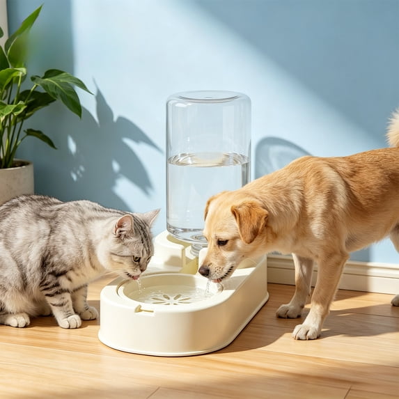 2-in-1 Automatic Pet Feeder and Water Dispenser, Large Capacity Gravity Food Station for Cats and Small Dogs, Spill Proof Non-Slip