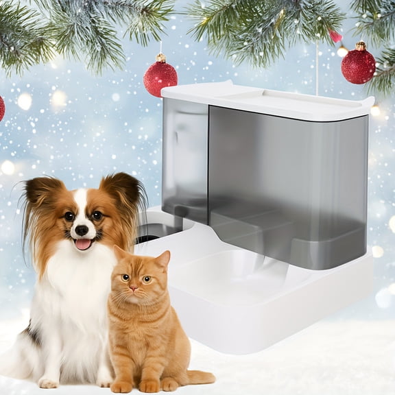 2-in-1 Automatic Pet Food Feeder Without Battery And Water Bottle, Gravity Design For Cats And Small Dogs (Grey)