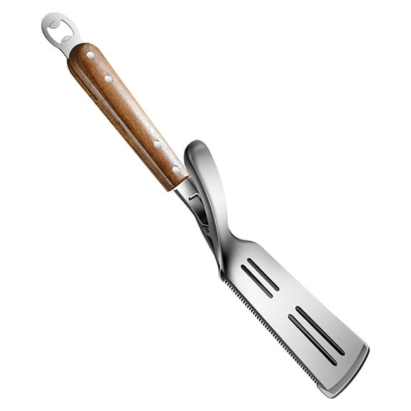 2-in-1 BBQ Spatula & Tongs | 15.8" Stainless Steel Grill Turner with Wood Handle for Grilling, Flipping Burgers & Steaks | Outdoor & Indoor Cooking Tool