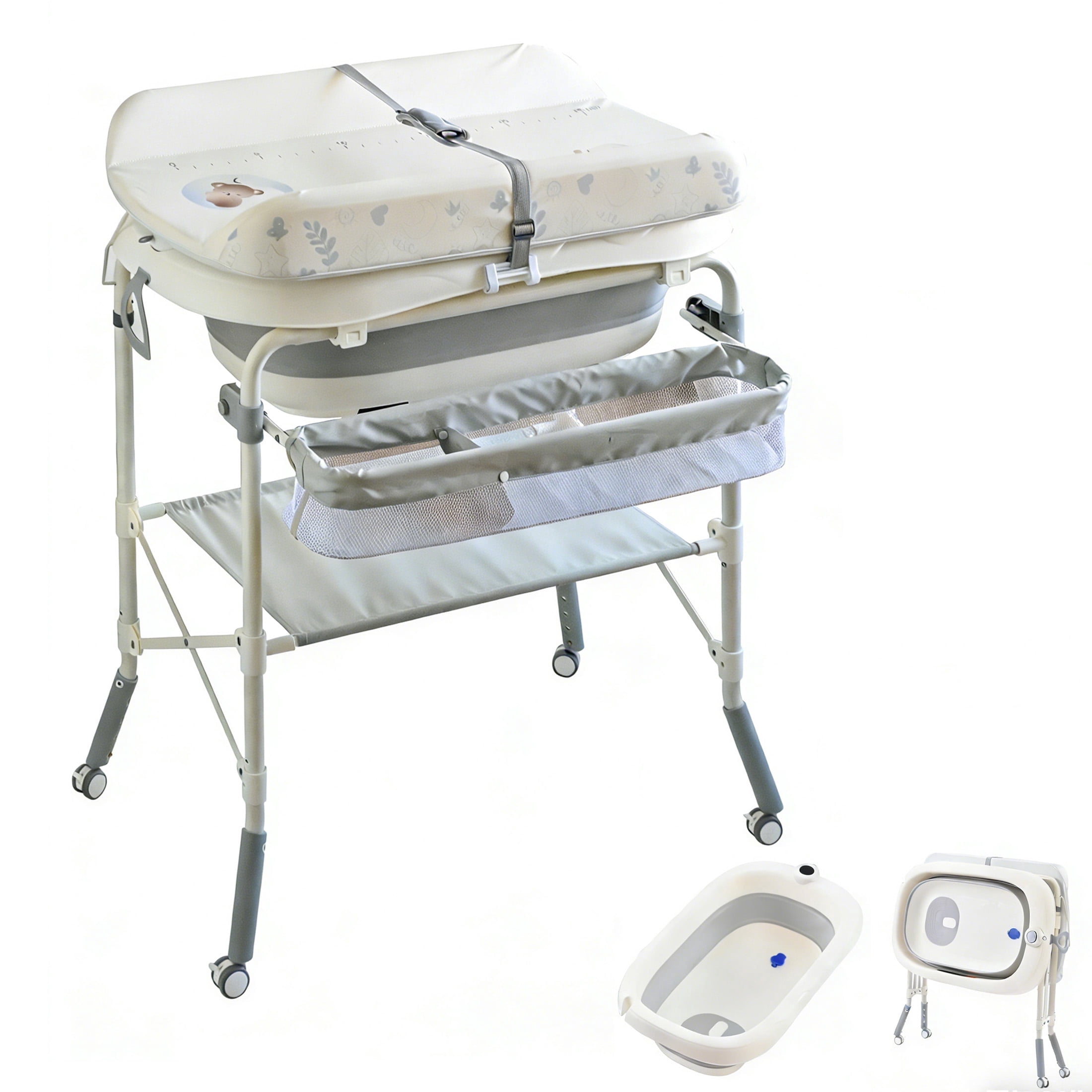 2 in 1 Baby Bathtub with Changing Table, Cuoote Diaper Changing Station Portable Waterproof Changing Table