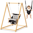 thumbnail image 1 of 2-in-1 Baby Bouncer Jumper & Toddler Swing, Montessori Wooden Swing Set with Stand for Outdoor/Indoor, Suitable for Kids Up 3 Yrs, 1 of 8