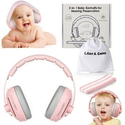 2-in-1 Baby Ear Muffs Noise Protection, Adjustable Headphones with Stretchy Band, Noise Cancelling for Toddler up to 4 Years, Airplane Essentials/Outdoor, Pink
