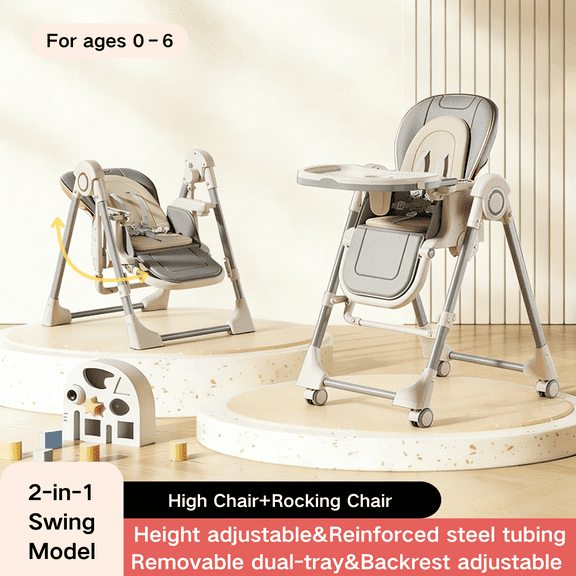 2 in 1 Baby High Chair Folding Baby Dining Chairs Convertible Baby Swing Adjustable Seat for Eating,0-6 years,Unisex,GRAY