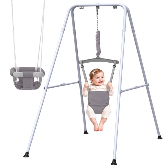 2 in 1 Baby Jumper, Toddler Swing with Stand, Infant Jumper for 6-24 Months, Gray