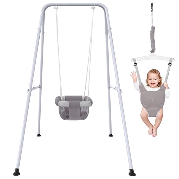 2-in-1 Baby Jumper and Swing, Indoor&Outdoor Baby Swing for 6-24 Months Infant Toddler, Gray